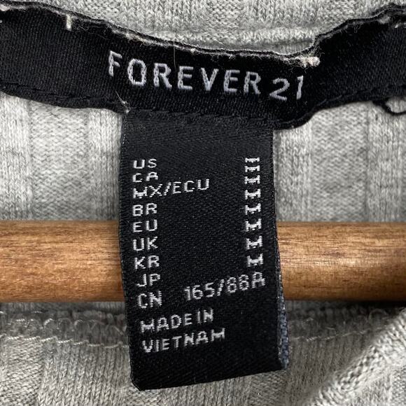 FOREVER 21 Ribbed Knit Mini T Shirt Dress Grey Size Medium Relaxed Fit Stretch - Picture 4 of 4